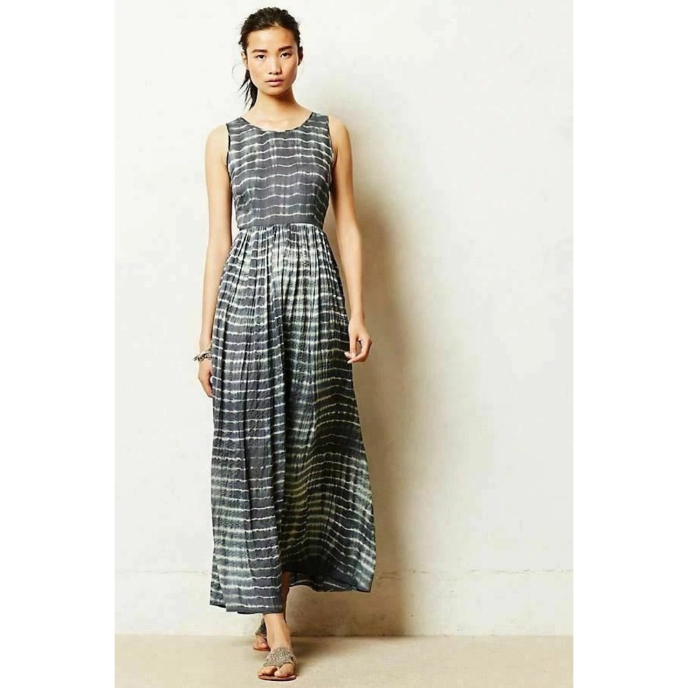 Anthropologie Shibori Maxi Dress Neuw‎ Tie Dye Medium Grey Boho Festival Cut-Out